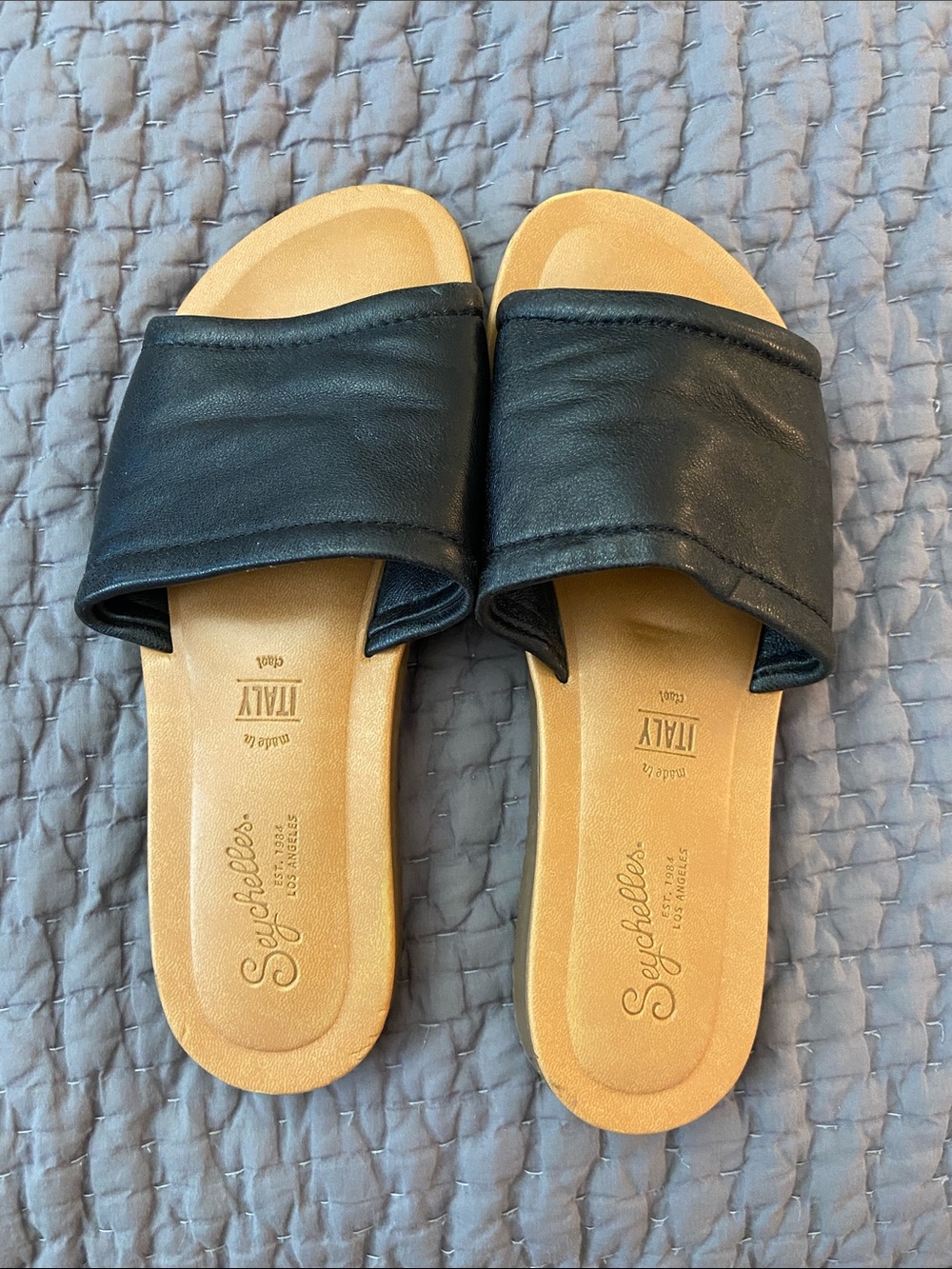 Seychelles Black and Tan Slide Sandals